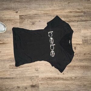 Bebe Black Fitted Polo T-Shirt with Silver Logo